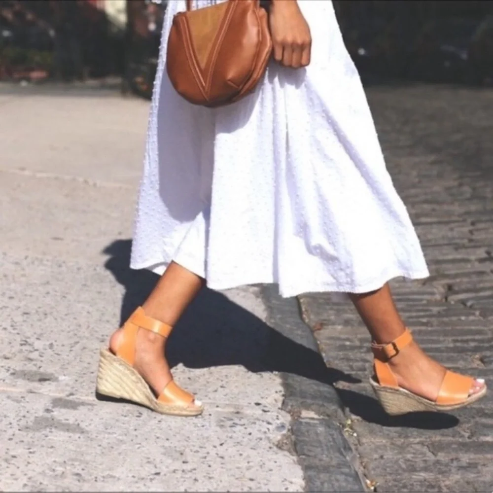J. CREW Corsica Tumbled Leather Espadrille Wedges Dusty Cypress SZ 8 EUC